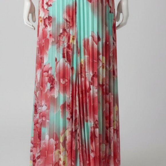 NWOT B. Darlin Floral Blue Sleeveless Pleated Maxi Dress Junior's Women's 3/4 - Picture 11 of 11